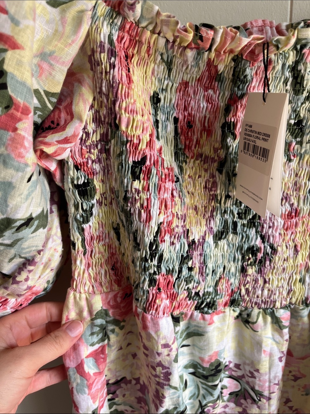 NWT Faithfull the Brand De Christin Venissa Pink Floral Smocked Maxi Dress Sz 10 - Picture 7 of 12
